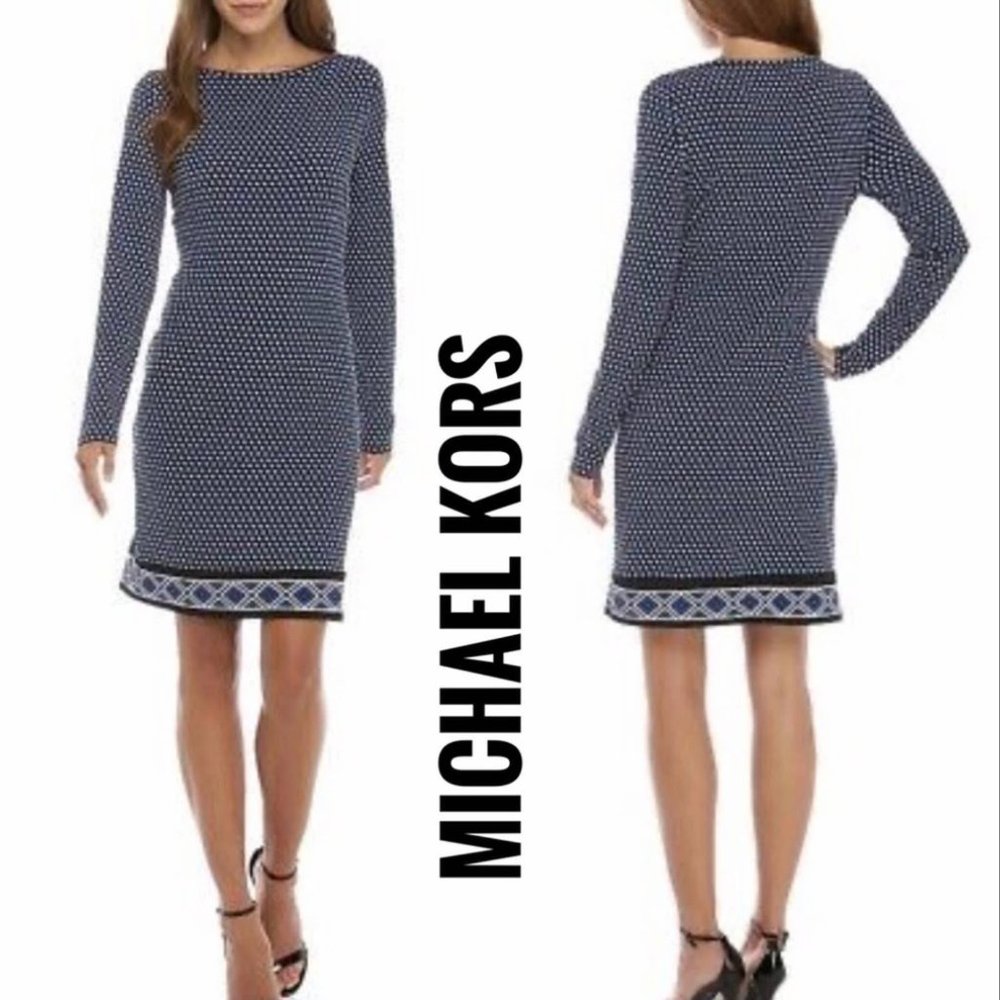 4/$100 Michael Kors Royal Blue Jersey Geometric Border Print Shift Dress